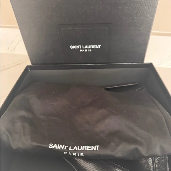 Saint Laurent Black Textured Heels